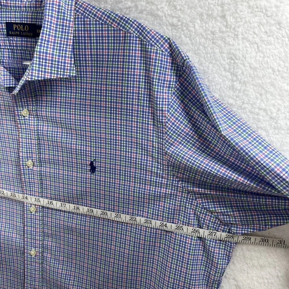 POLO Ralph Lauren XXL Gingham Plaid Twill Dress Shirt 100% Cotton Button Up Logo